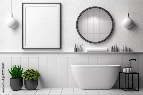 Bathroom mockup wall interior. Wall art.   illustration. Generative AI