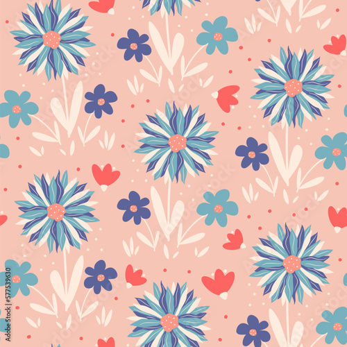 hand drawn cute seamless vector pattern background illustration with colorful pastel flowers