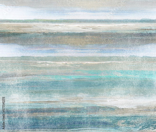 Texture of watercolor painting of the horizon and sea with waves, good for wallpaper © Batsa
