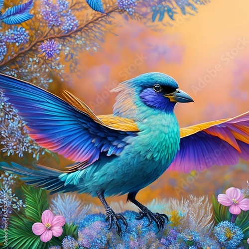 colorful bird on a background of plants, Generative AI