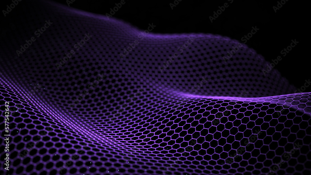 Digital style hexagon wave with dots and lines background. Abstract modern structure of network connection. Big data visualization. 3D rendering. Digital style hexagon wave with dots and lines background. Abstract modern structure of network connection. Big data visualization. 3D rendering.