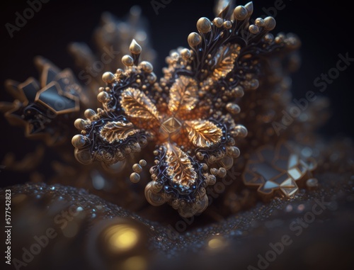 An endless fractals made of black and gold crystals natural gemstone Generative AI technology