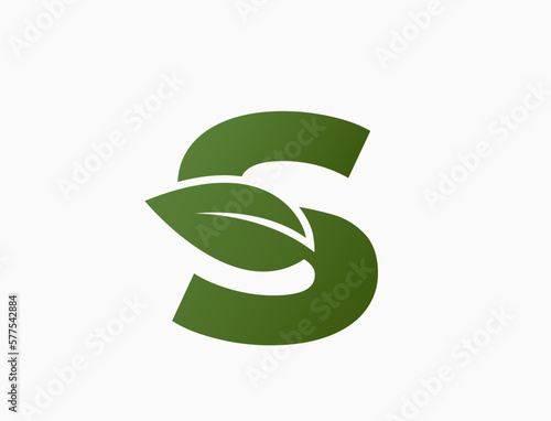 small letter s with leaf. alphabet eco logotype. nature and environment design element. isolated vector image