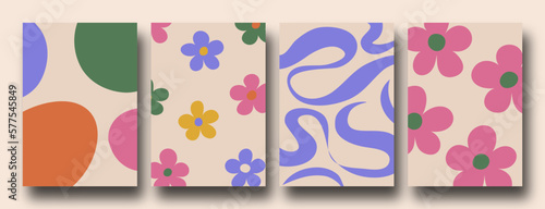 Retro Collection of abstract organic floral posters, Trendy vintage 70s style. Y2k aesthetic. 
