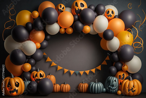 decoração de balões com aboboras feliz dia das bruxas, decorativos para festa de halloween dia dos mortos  photo