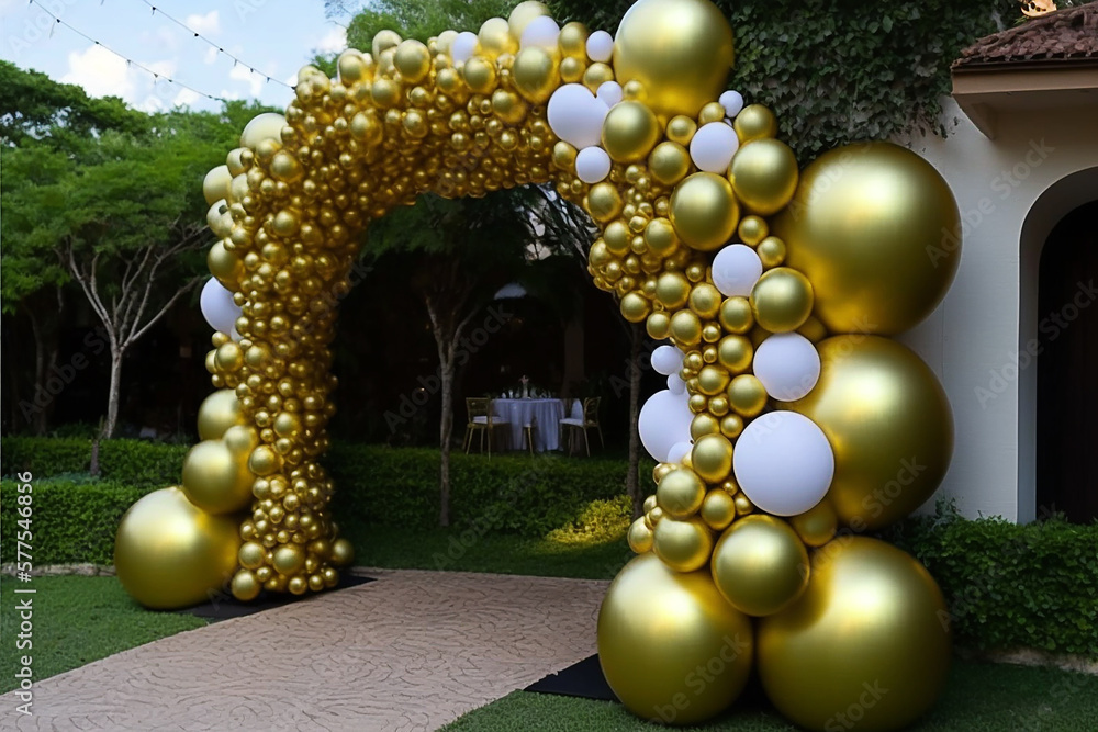 decoração arco de balões para festa de aniversário branco com dourado ...