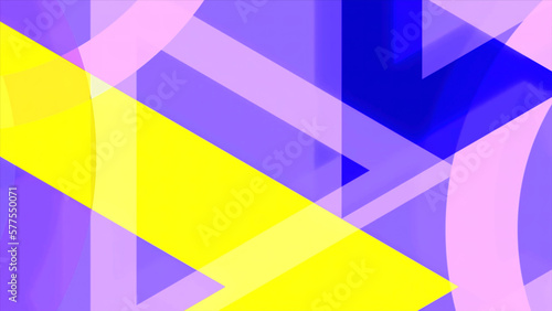 Yellow and purple background. Motion. Geometric shapes in animation that move apart.