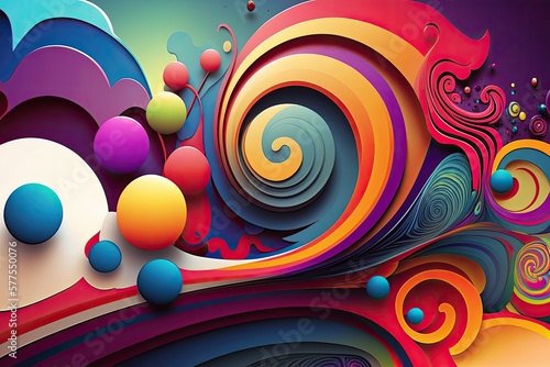 Abstract colorful background with Spirals and Circle created with generative AI technology
