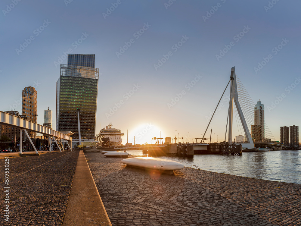 Rotterdam skyline during sunset