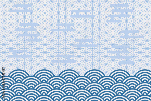 日本風イラスト背景☆青海波・麻の葉・かすみ模様☆ベクター素材