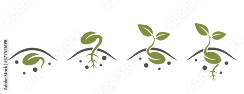 seed germination icon set. sprouting, planting, seedling and agriculture symbol. isolated vector image