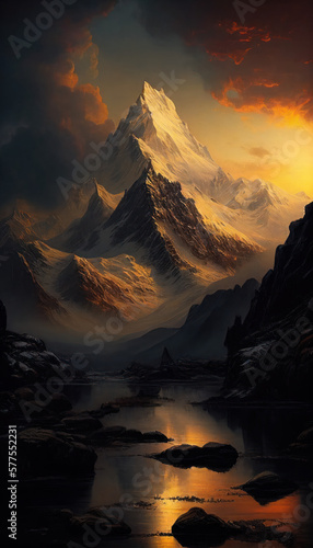 Beautiful mountain, dark sunset, landscape