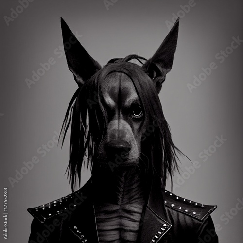 Black metal dog portrait, generative ai photo