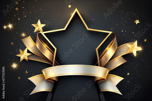 Award ceremony background with 3d gold star and ribbon, concept of Celebration and Recognition, created with Generative AI technology