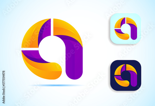 Abstract origami initial alphabet A logo design. Multi-color gradient letter icon vector illustration.