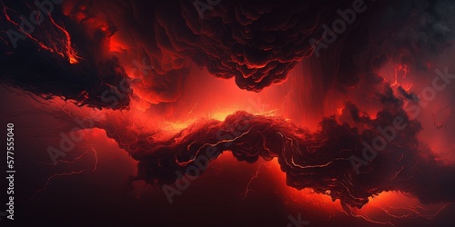 Abstract background featuring fiery red sky with flame and smoke effect Suitable for spooky, Halloween, inferno, and evil concepts, with space for design, Generative AI