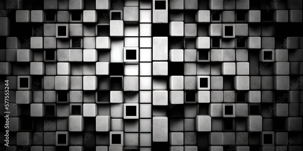 This design features abstract black and white geometric shapes ...