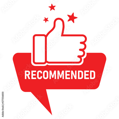 Recommended sign icon for great deal good deal with thumb up sign red color