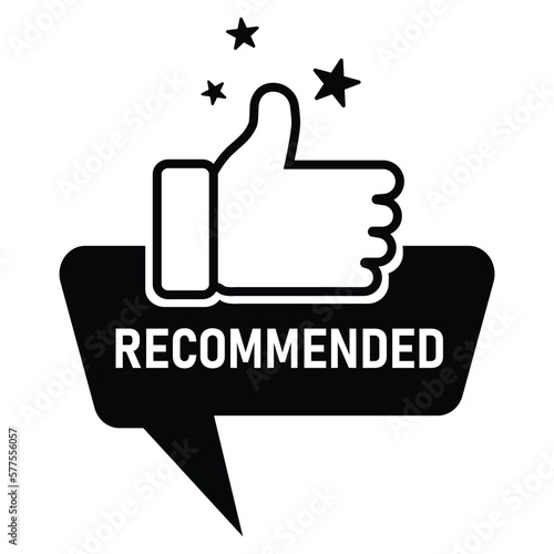 Recommended sign icon for great deal good deal with thumb up sign black color