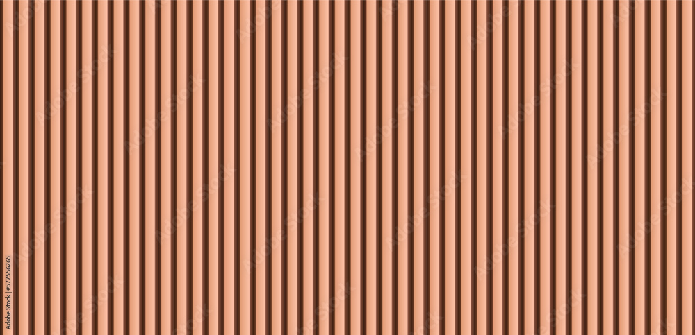 Brown wood panel repeat texture. Realistic vector timber dark striped wall background. Bamboo textured planks banner. Parquet board surface. Oak floor tile. Metal line shape fence - obrazy, fototapety, plakaty 