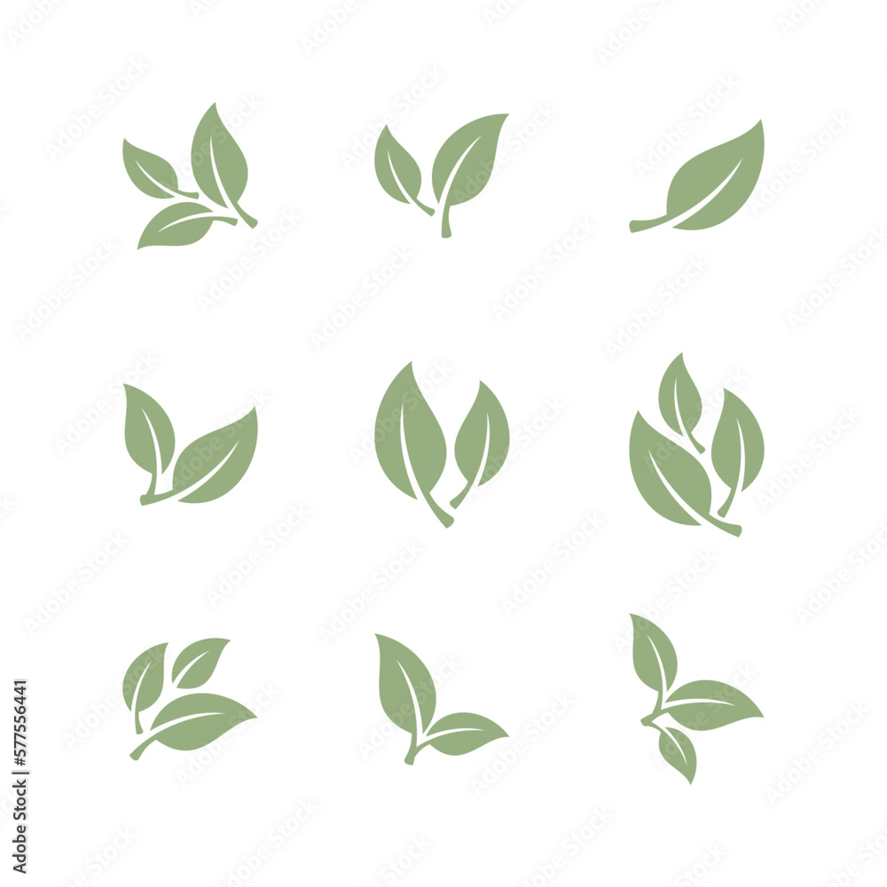 Natural Green Leaf Set Icon Vector Template Natural Green Leaf Set Icon Vector Template