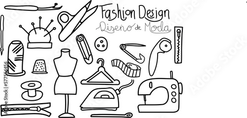 Iconos Diseño de moda. Doodles Fashion Design. 