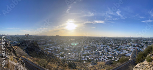 View of Hermosillo City from the top of Cerro de la Campana at sundown photo