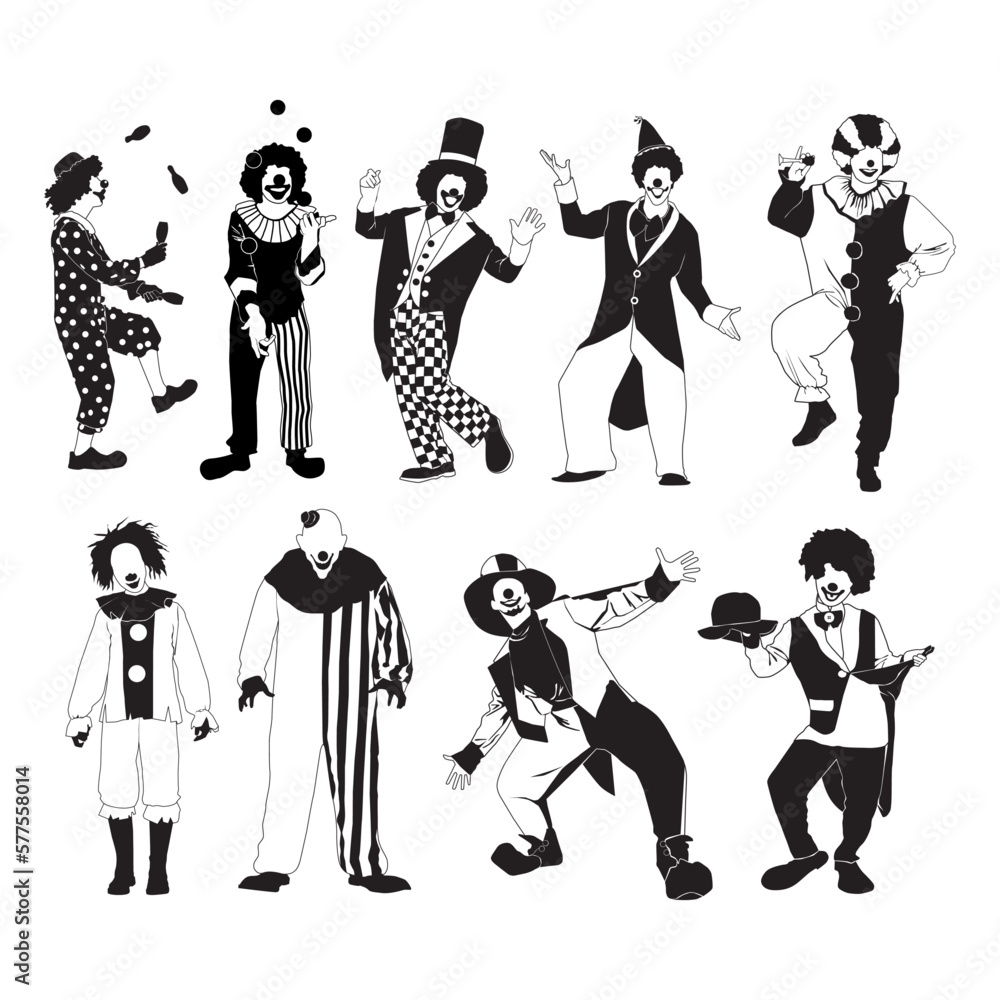 Clown silhouettes for various purposes