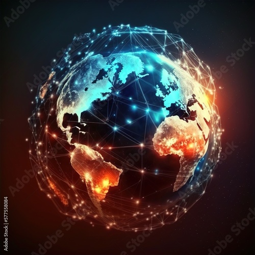 Global Background Connection lines around Earth globe  futuristic technology theme background with circles and lines. Concept of internet  social media  traveling   generative ai 