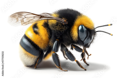 macro shot of bumblebee isolated on white background. Close up of honey bumblebee insect. Generative AI © Roman Samokhin