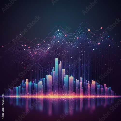 Smart city and abstract dot point connect with gradient line and aesthetic Intricate wave line design, generative ai