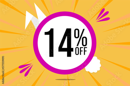 14 percent off. Orange banner with floating pink and white balloon for easter special offer and promotion.
