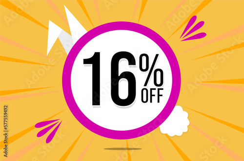 16 percent off. Orange banner with floating pink and white balloon for easter special offer and promotion.