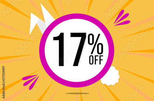 17 percent off. Orange banner with floating pink and white balloon for easter special offer and promotion.