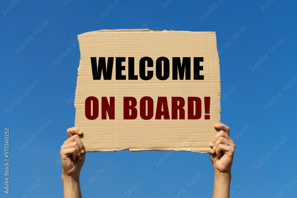 on board message on box paper held by 2 hands with isolated