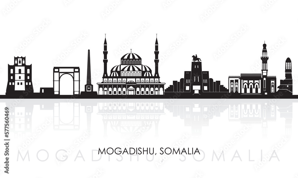 Silhouette Skyline panorama of city of Mogadishu, Somalia - vector illustration