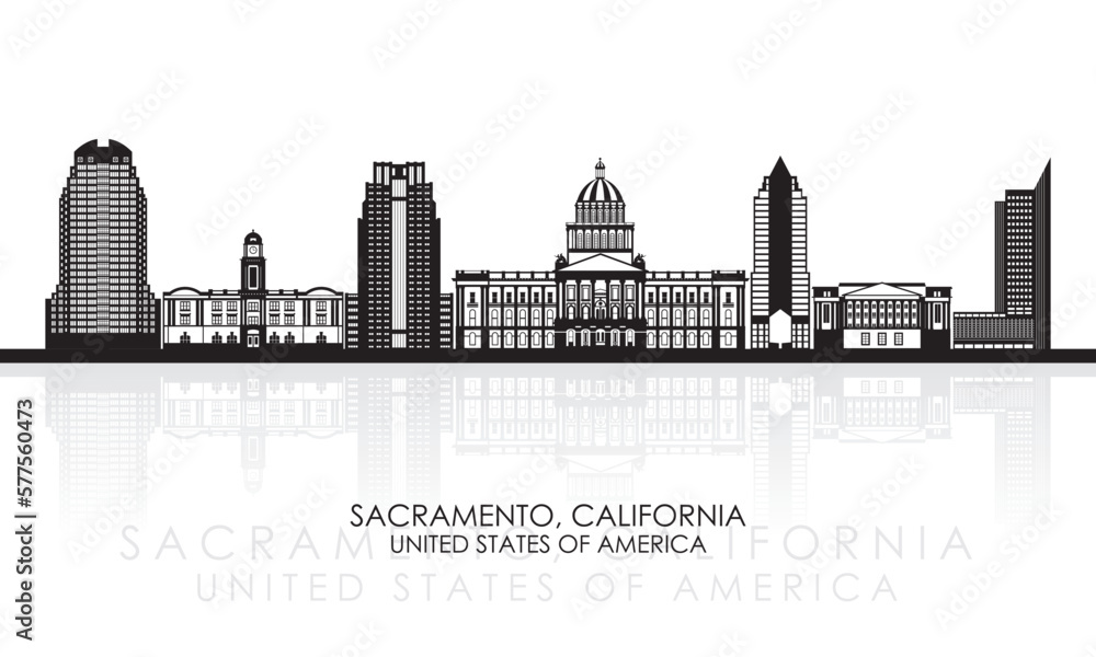 Silhouette Skyline panorama of Sacramento, California, United States - vector illustration