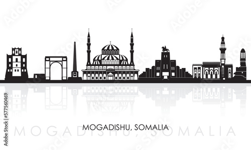 Silhouette Skyline panorama of city of Mogadishu, Somalia - vector illustration