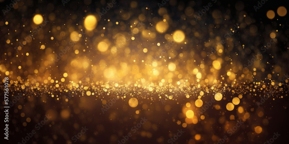 gold abstract blurred boheh lights background. Festive glitter sparkle background. Generative ai