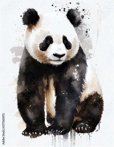 Panda Bear Japanese Style Water Color Illustration. Generative AI