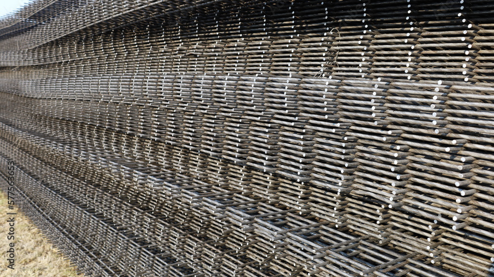 Wire mesh piles for construction. BRC welded steel wire mesh for concrete slab reinforcement on