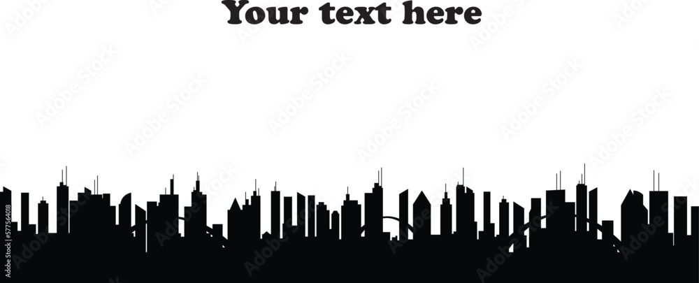 Flat vector city skyline, black and white, greeting card