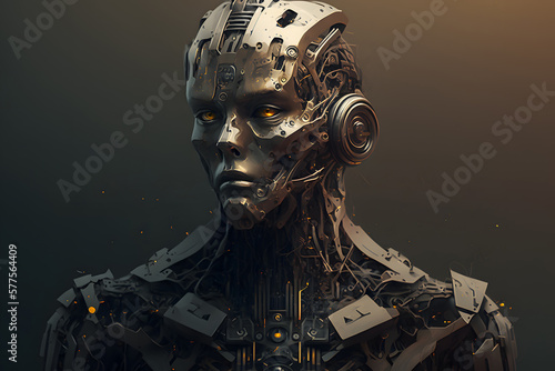 Portret robota przyszłości. Sztuczna inteligencja, mechaniczne ciała. Elektronika. Generative AI