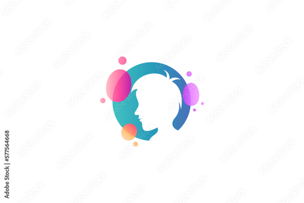 Child face silhouette logo with colorful bubble variations suitable for education design, tutoring, and others Child face silhouette logo with colorful bubble variations suitable for education design, tutoring, and others