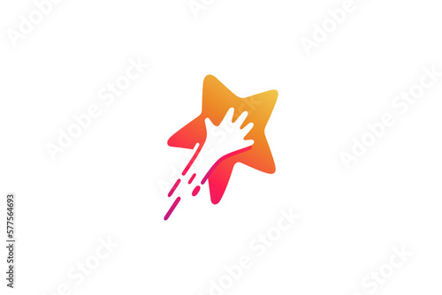 Hand reach dream logo with star shape design with fast effect in simple design style