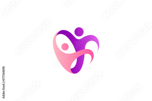 People care logo with love shape in simple design