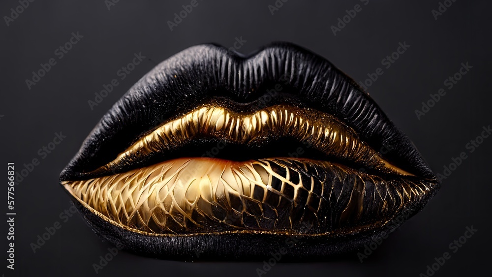 gold lips on the black background gold lips on the black background
