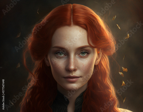 redheaded beautiful woman fantasy character portrait isolated on a black background Generative Ai