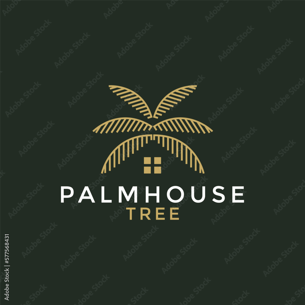Fototapeta premium illustration vector graphic palm house tree logo design minimalist luxury