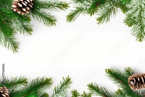 christmas border with fir branches and cones